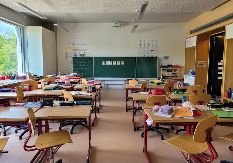 Classroom with desks and chairs